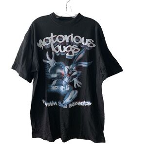 VTG Bugs Bunny Graphic T Shirt Black Crew Neck 00s Y2K Harijuku Festival NEW